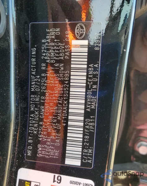 2025 Toyota Camry Xse from USA, damaged, VIN 4T1DAACK1SU524895